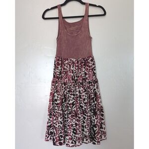 Awake Couture‎ Boho Velvet Burnout Tiered Midi Dress Sleeveless Maroon Small